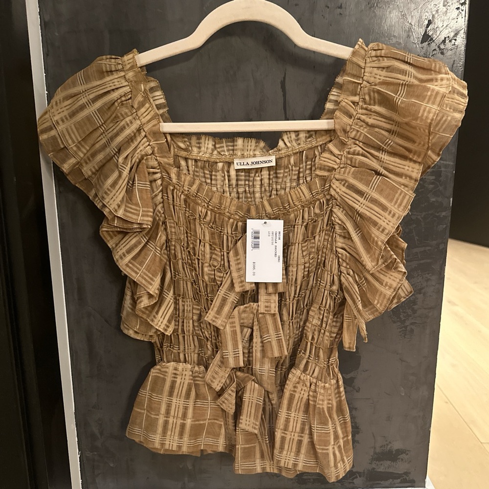 Ulla Johnson tan and brown plaid ruffle sleeve top - Size zero
BRAND NEW w/tags